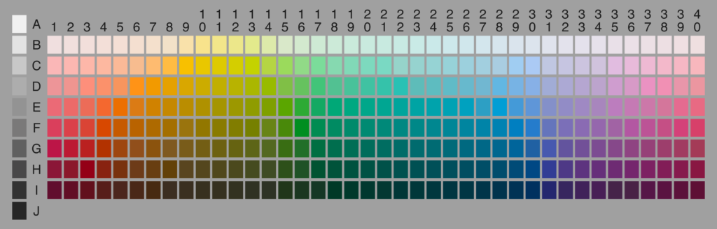 Palette de couleurs RVB étagées, des plus claires aux plus foncées.