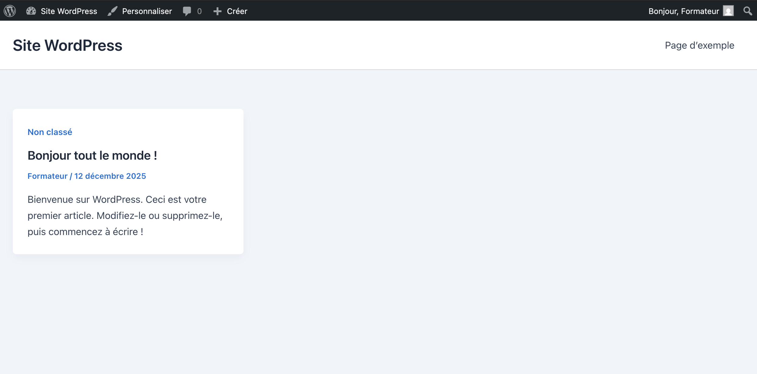 Page d'accueil d'un site WordPress avec le thème Astra