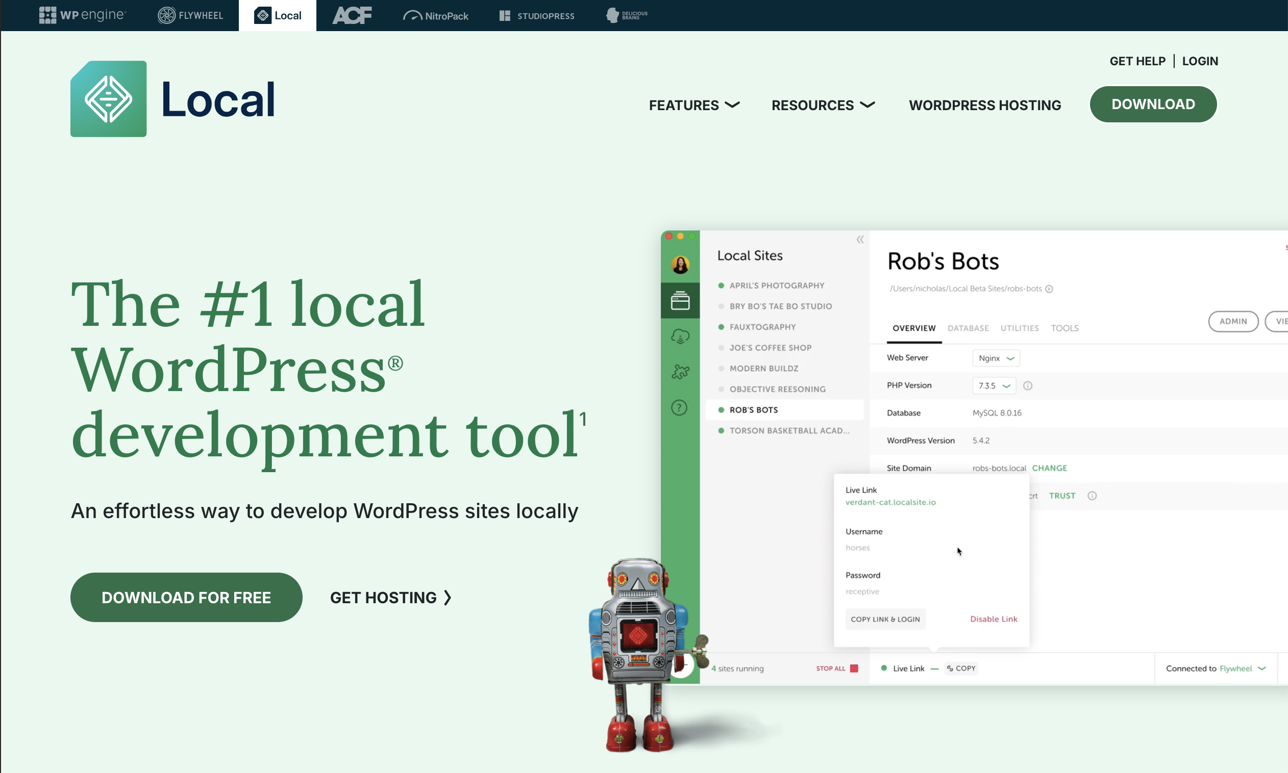 Page d'accueil du site localwp.com